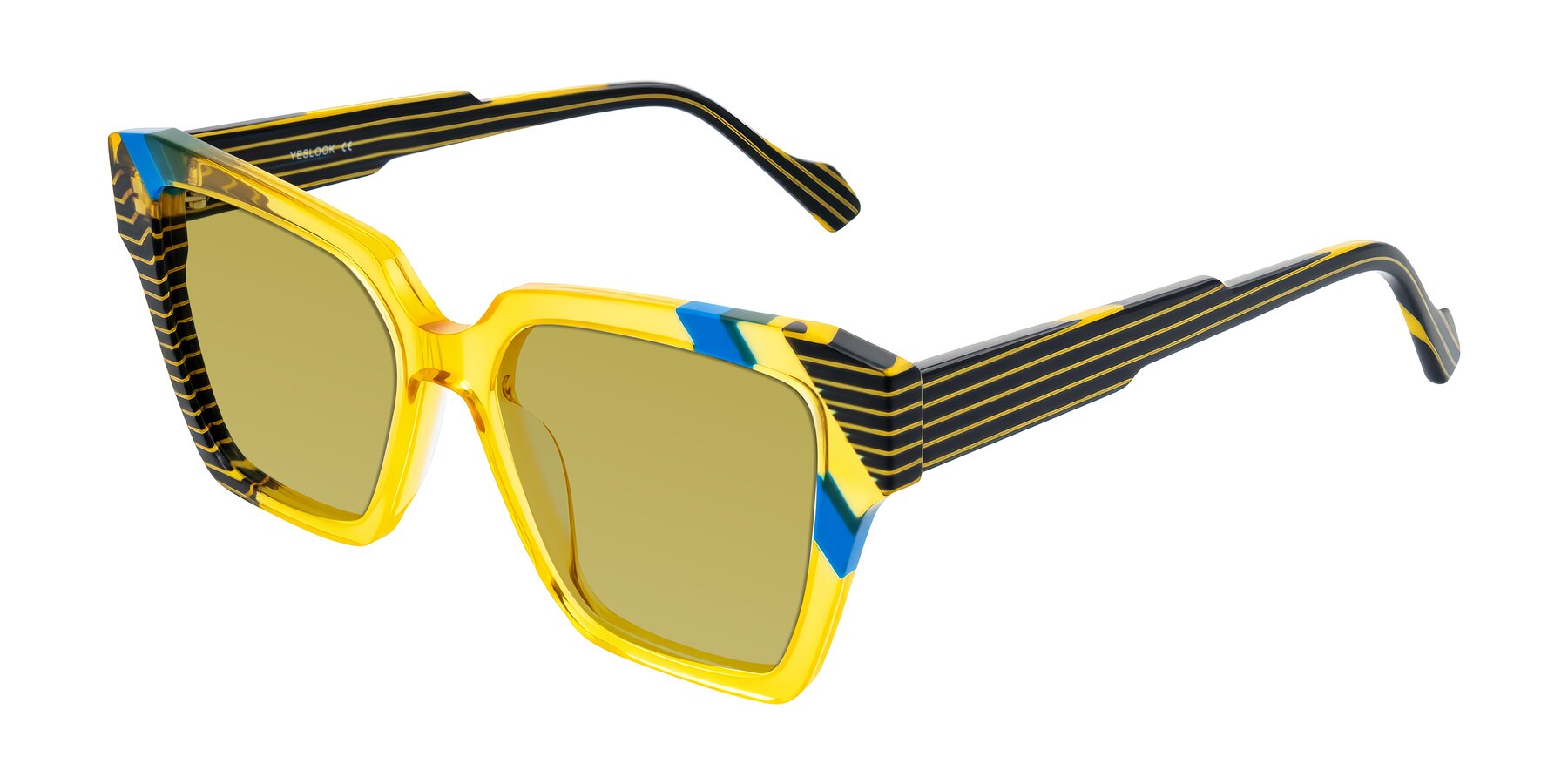 Angle of Widvale in Amber Deco with Champagne Tinted Lenses