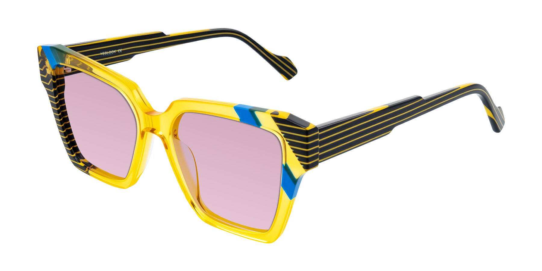 Angle of Widvale in Amber Deco with Light Wine Tinted Lenses