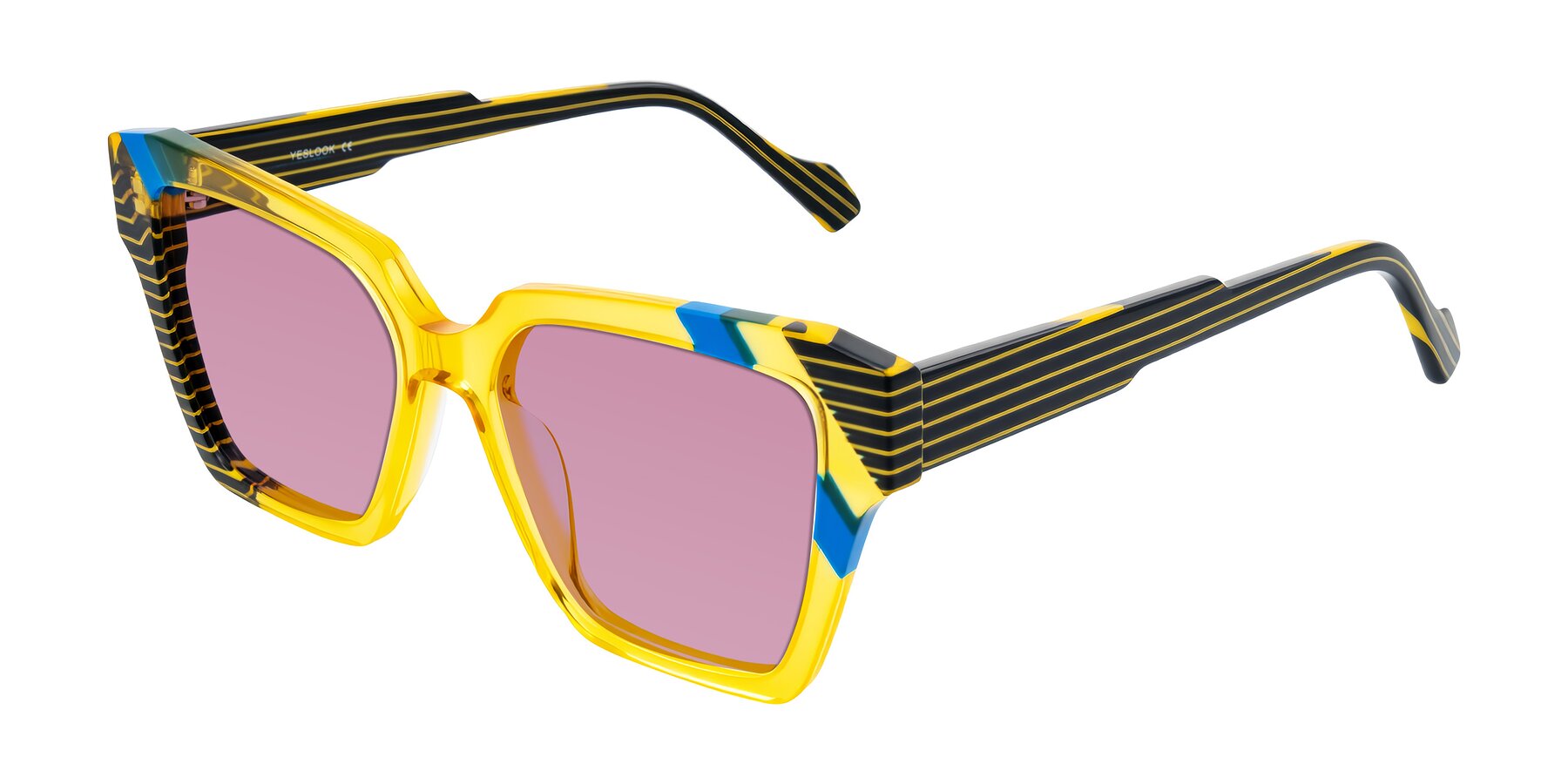 Angle of Widvale in Amber Deco with Medium Wine Tinted Lenses