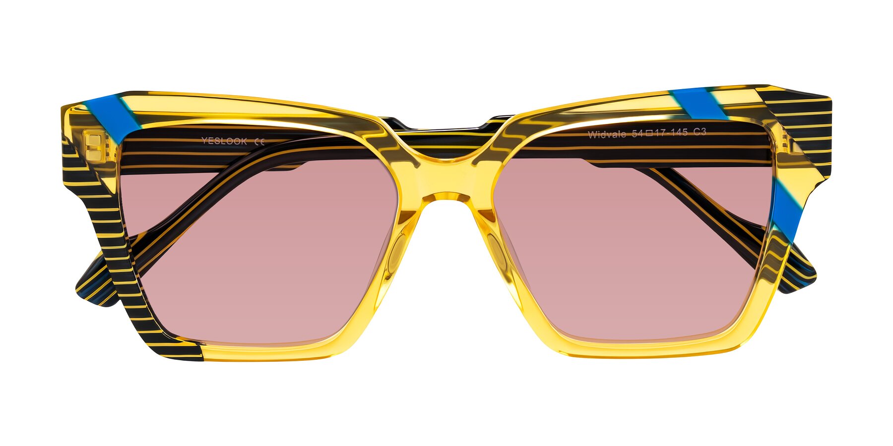 Folded Front of Widvale in Amber Deco with Medium Garnet Tinted Lenses