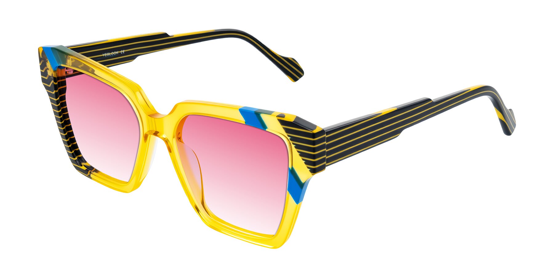 Angle of Widvale in Amber Deco with Pink Gradient Lenses