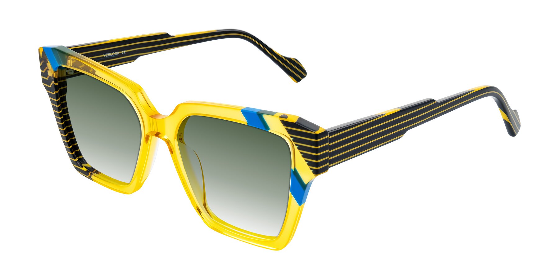 Angle of Widvale in Amber Deco with Green Gradient Lenses