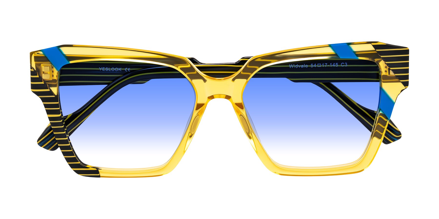 Folded Front of Widvale in Amber Deco with Blue Gradient Lenses