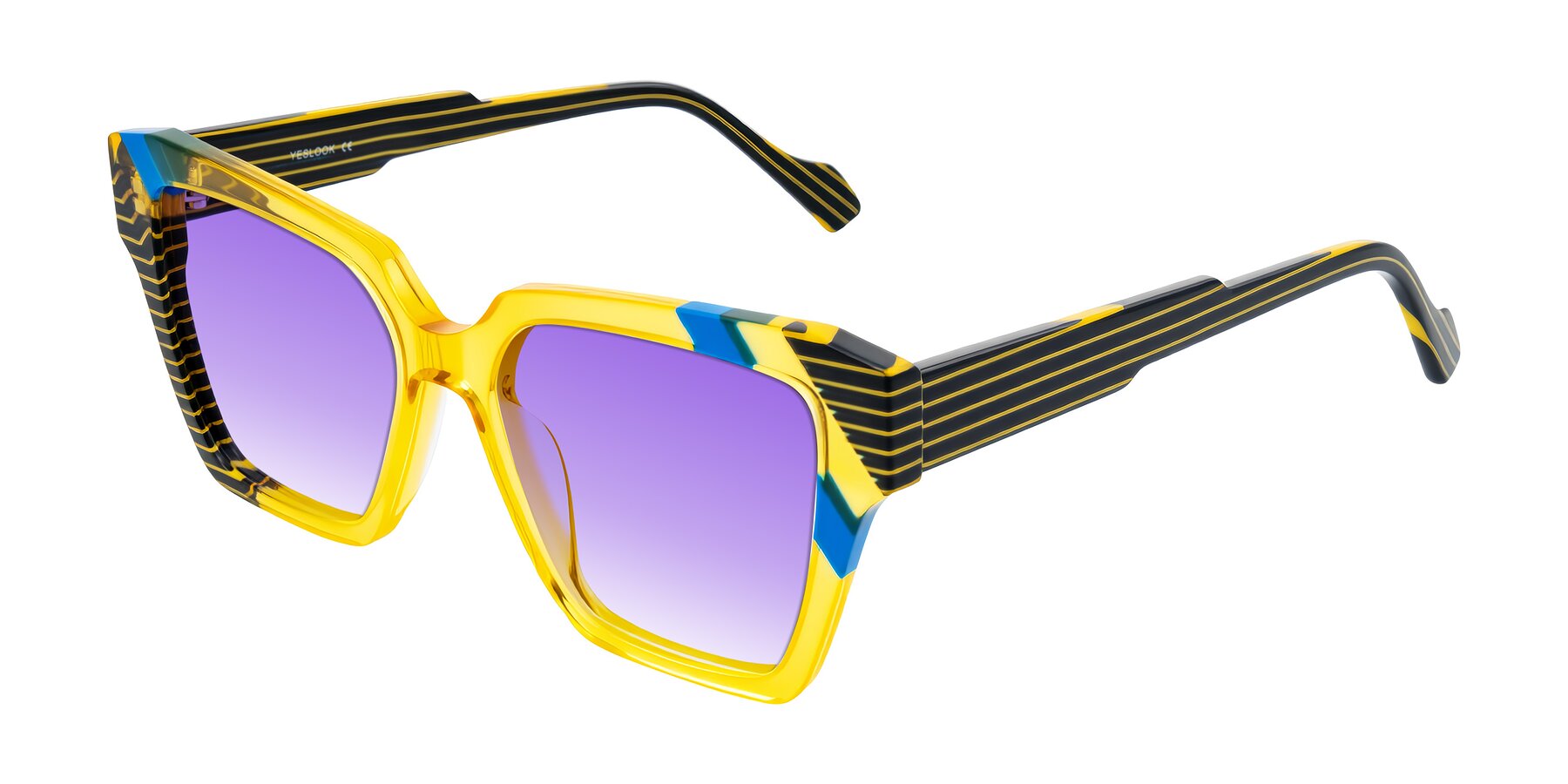 Angle of Widvale in Amber Deco with Purple Gradient Lenses