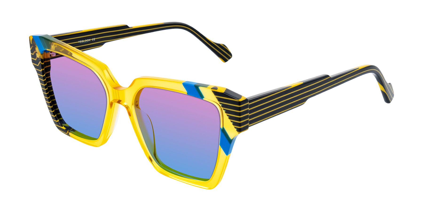 Angle of Widvale in Amber Deco with Pink / Blue Gradient Lenses
