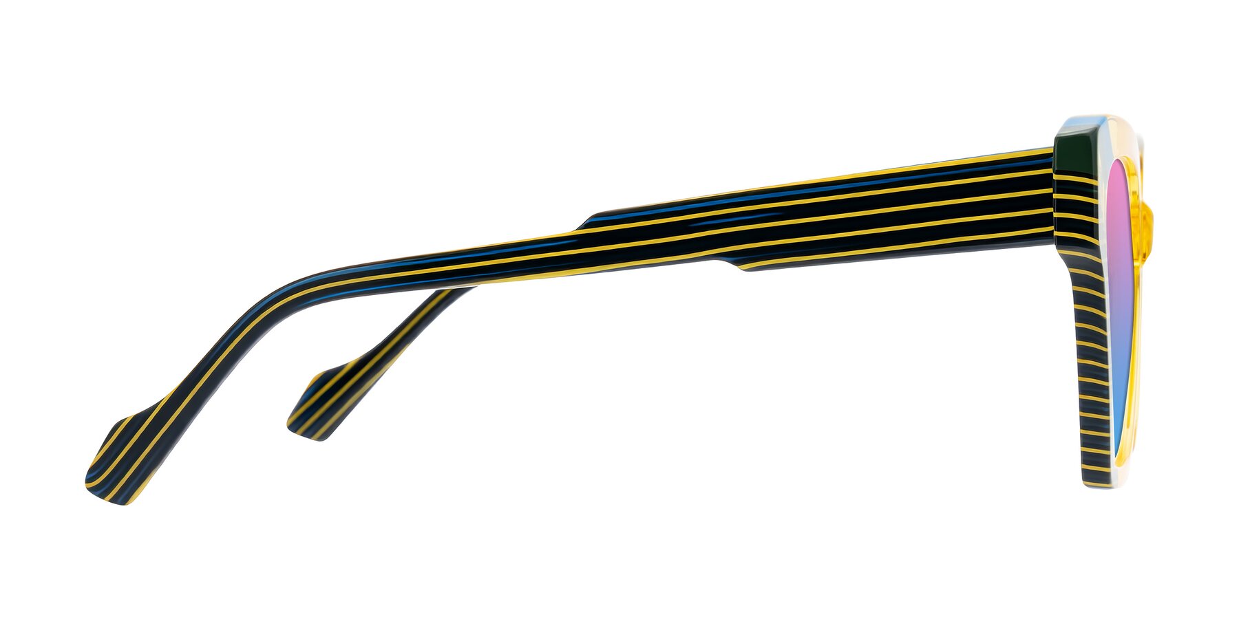 Side of Widvale in Amber Deco with Pink / Blue Gradient Lenses