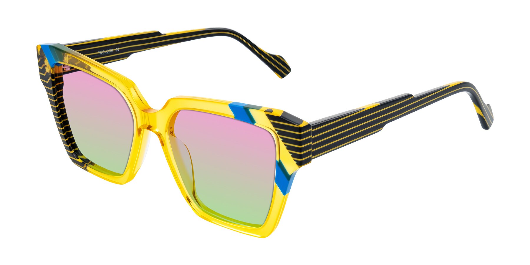 Angle of Widvale in Amber Deco with Pink / Green Gradient Lenses