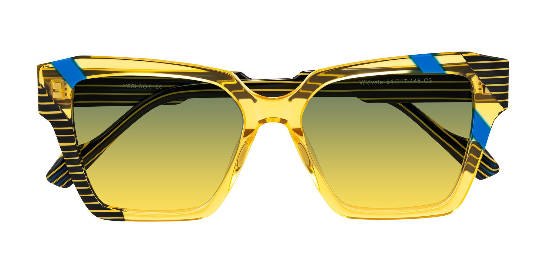 Folded Front of Widvale in Amber Deco with Green / Yellow Gradient Lenses