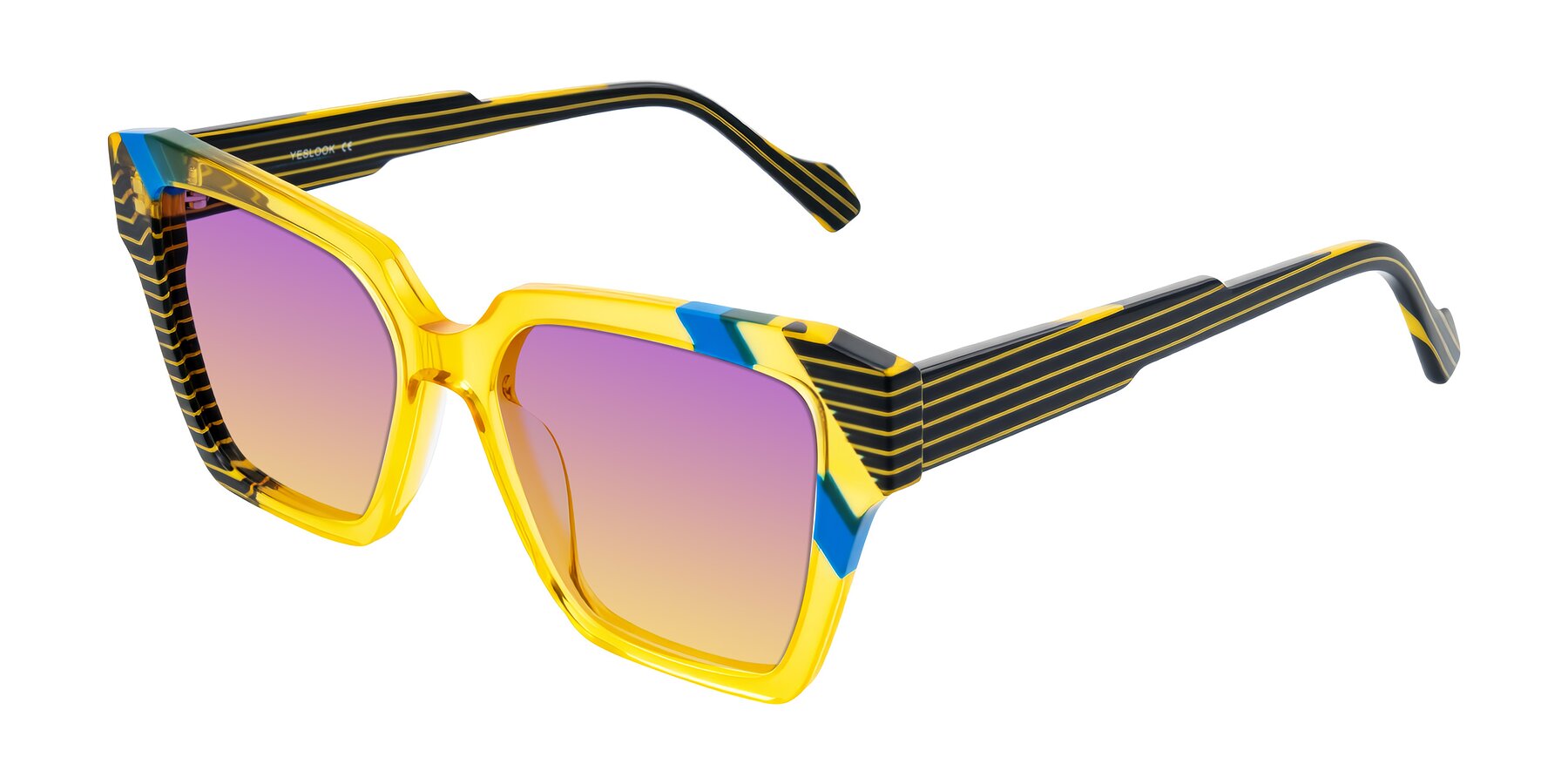 Angle of Widvale in Amber Deco with Purple / Yellow Gradient Lenses