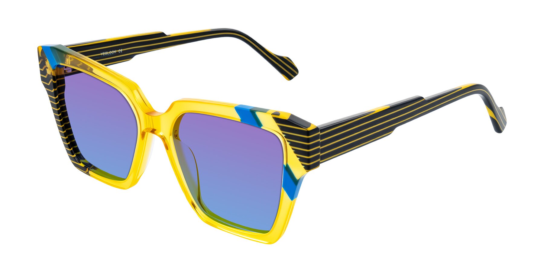 Angle of Widvale in Amber Deco with Purple / Blue Gradient Lenses