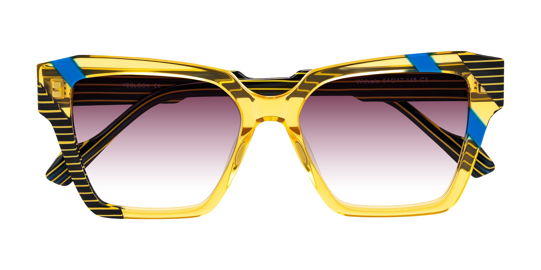 Folded Front of Widvale in Amber Deco with Wine Gradient Lenses