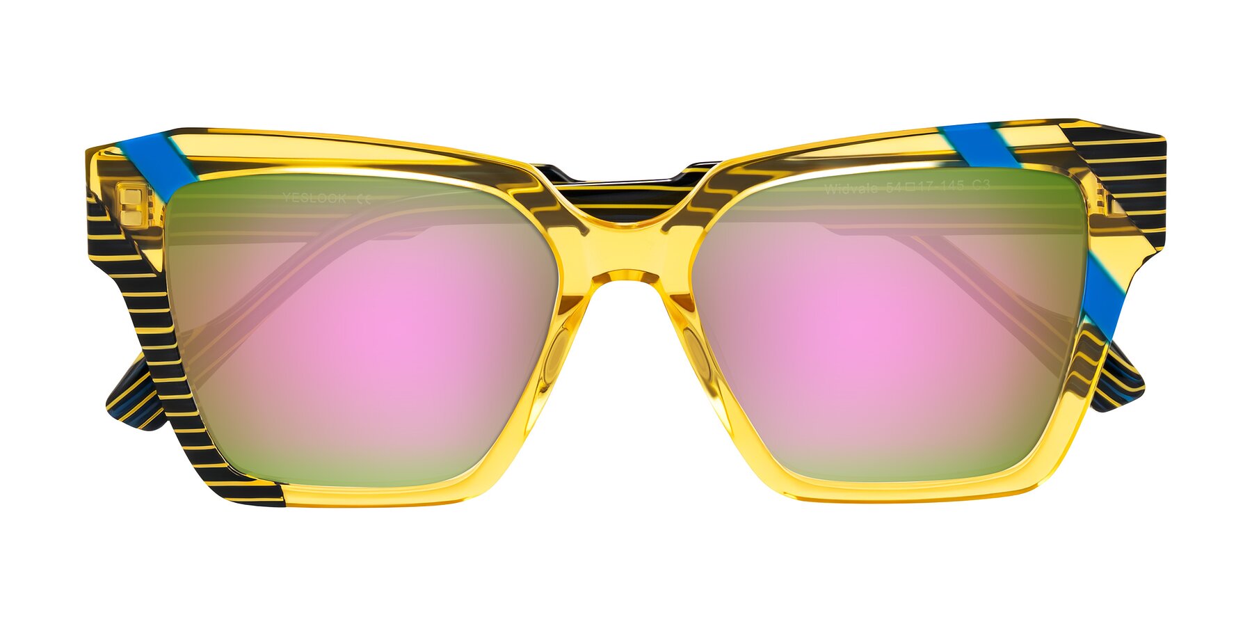 Folded Front of Widvale in Amber Deco with Pink Mirrored Lenses