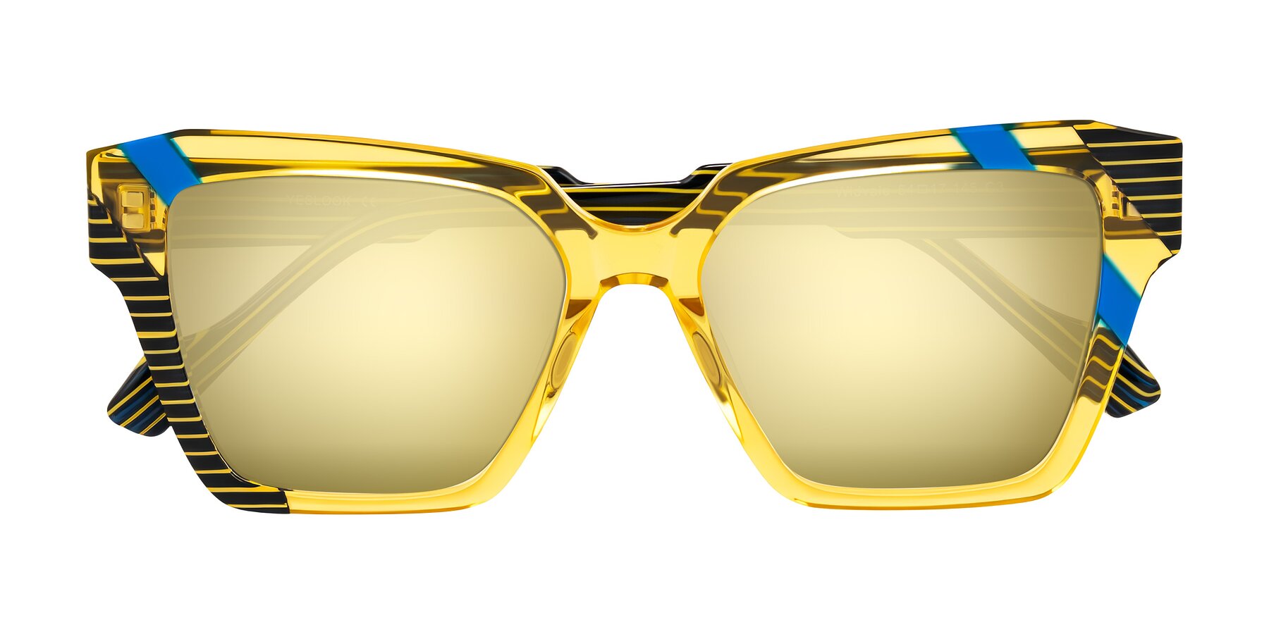 Folded Front of Widvale in Amber Deco with Gold Mirrored Lenses