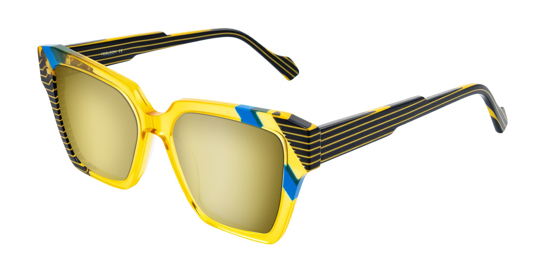 Angle of Widvale in Amber Deco with Gold Mirrored Lenses
