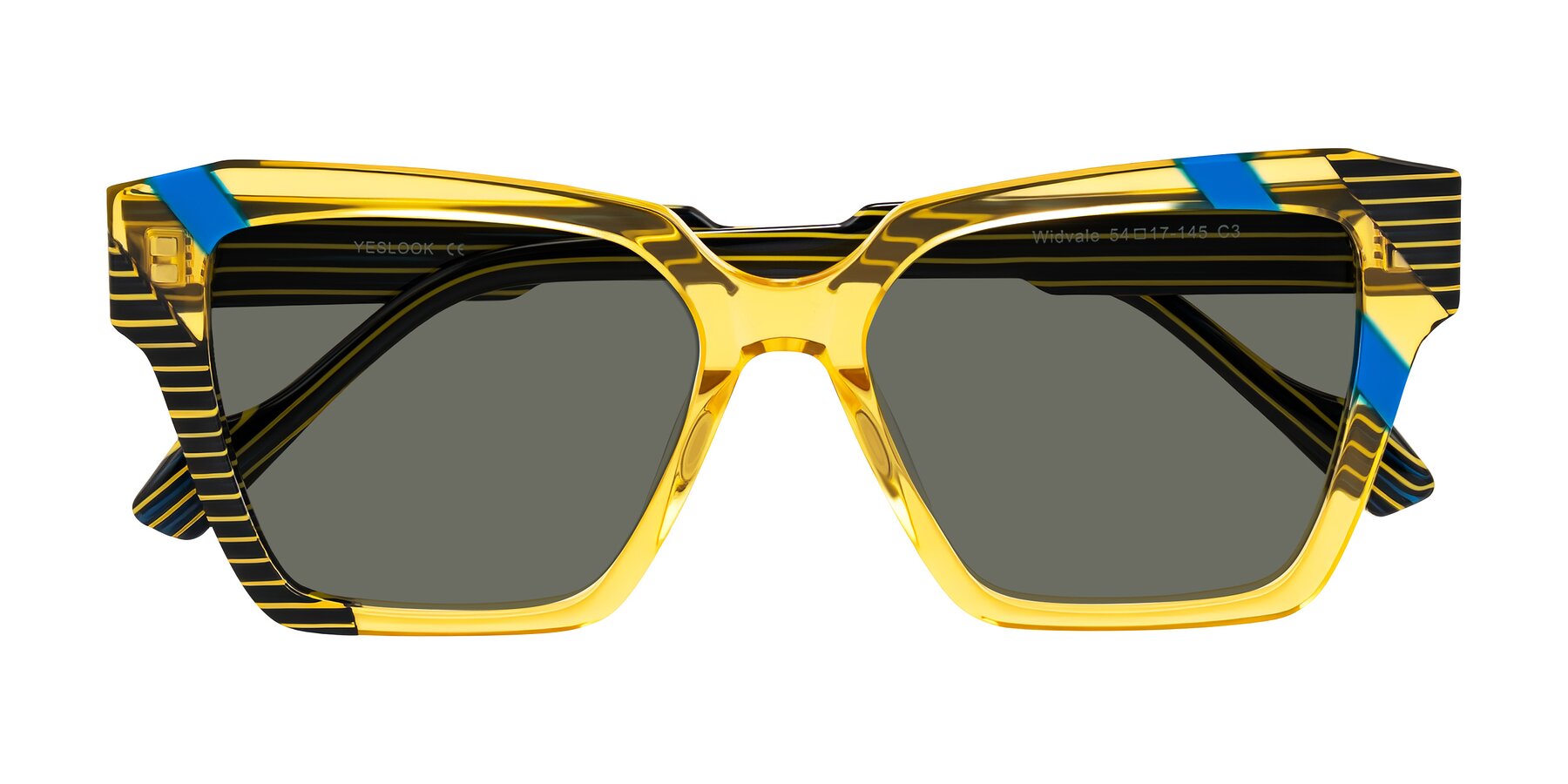 Folded Front of Widvale in Amber Deco with Gray Polarized Lenses