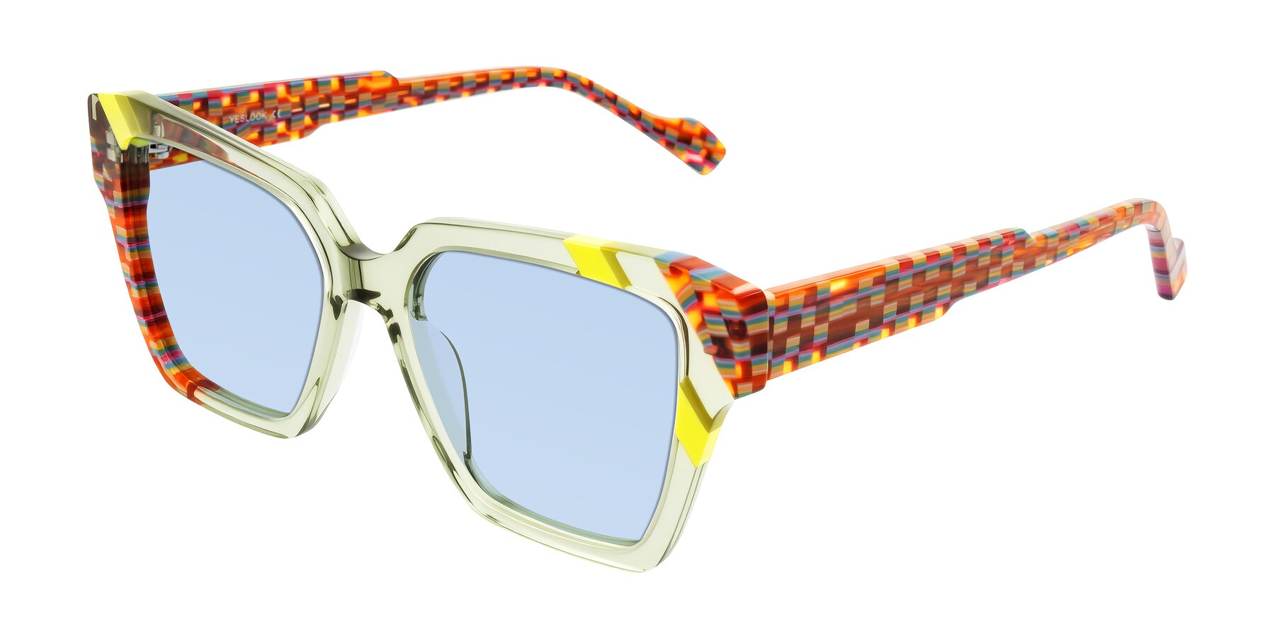 Angle of Widvale in Sage Mosaic with Light Blue Tinted Lenses