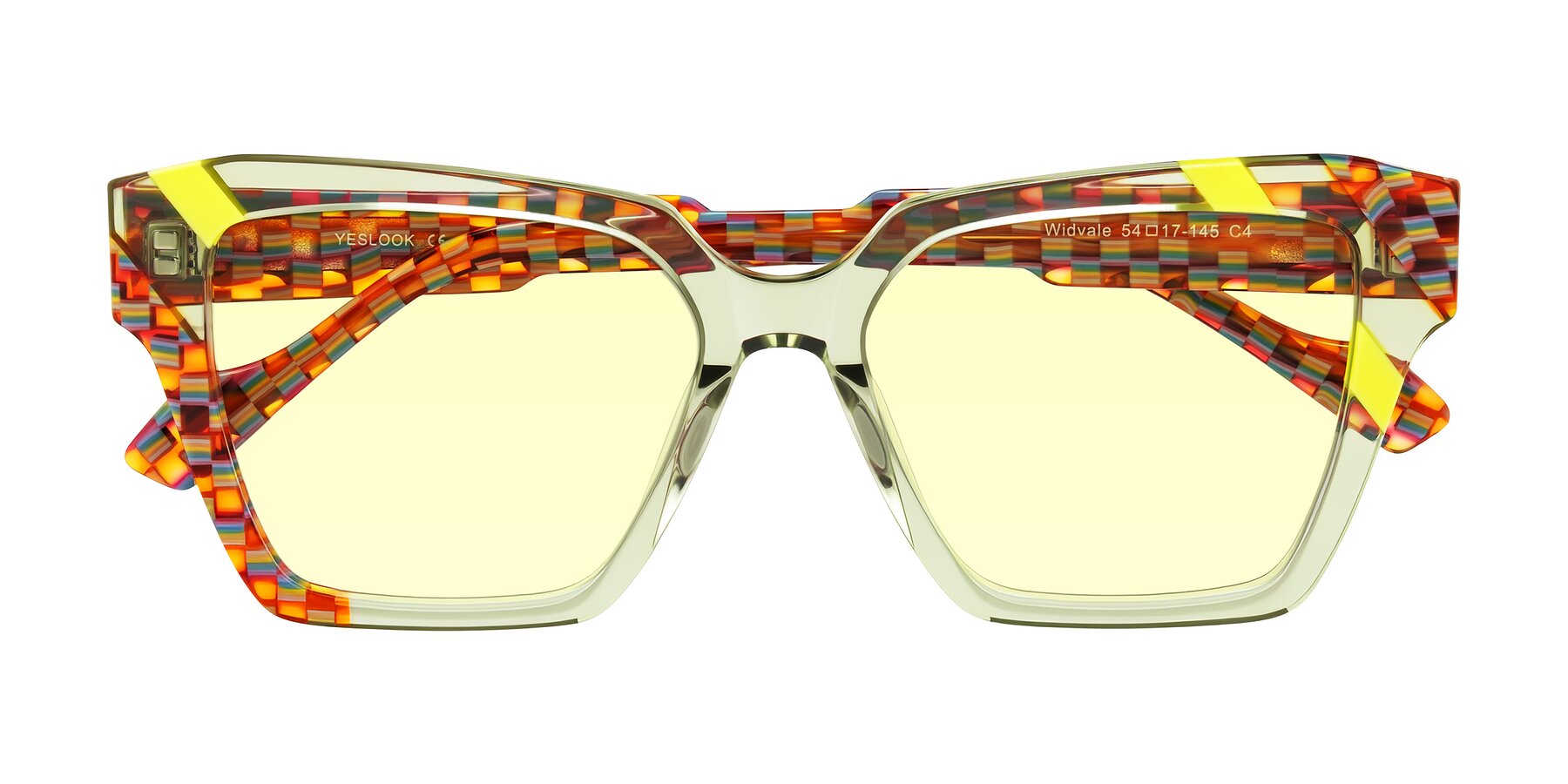 Folded Front of Widvale in Sage Mosaic with Light Yellow Tinted Lenses