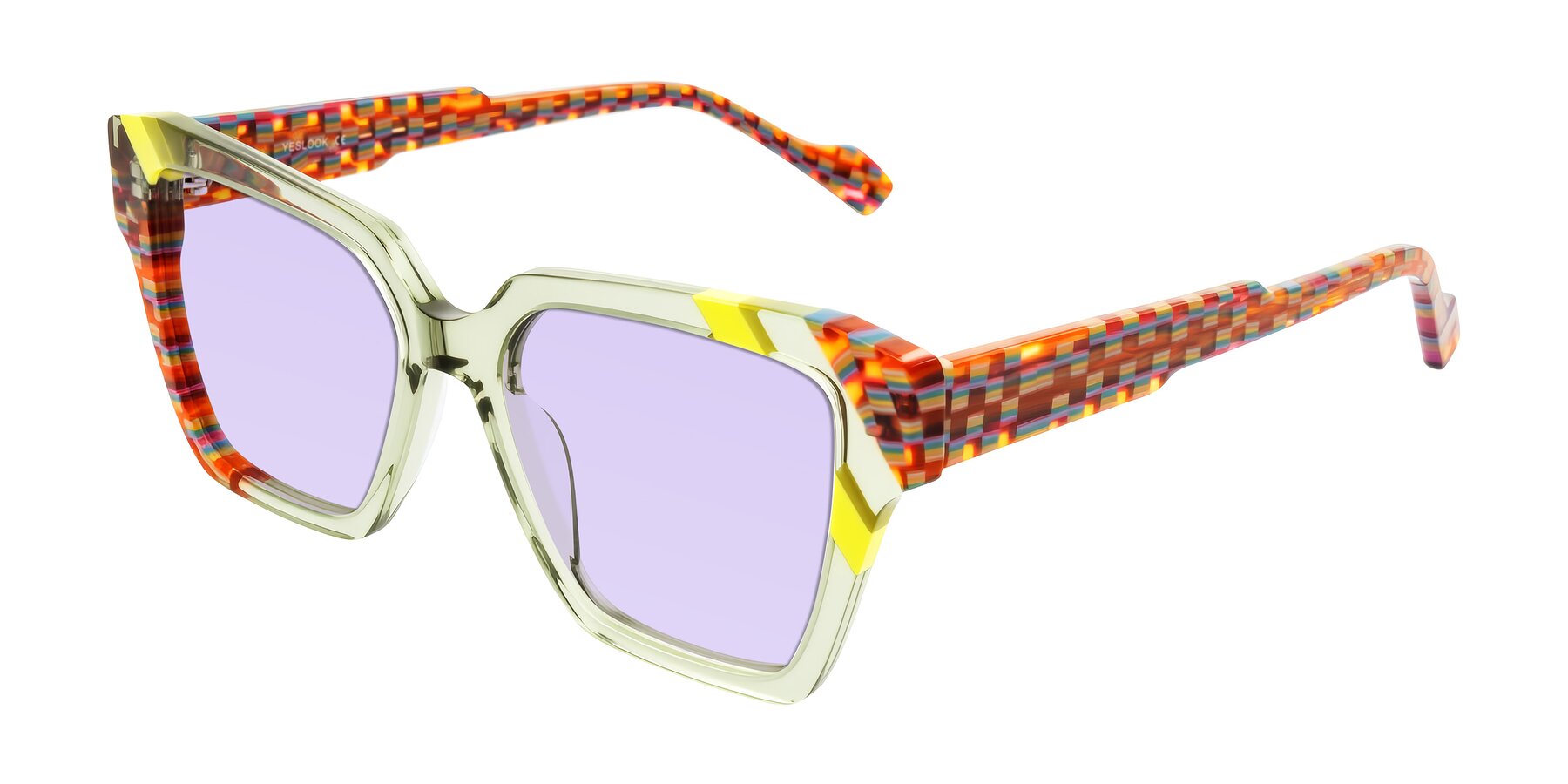 Angle of Widvale in Sage Mosaic with Light Purple Tinted Lenses