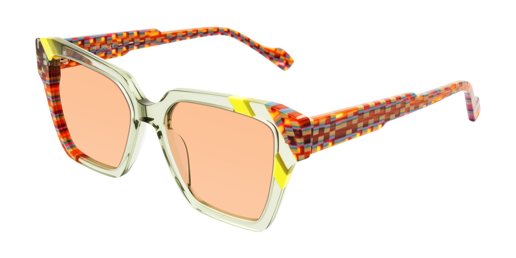 Angle of Widvale in Sage Mosaic with Light Orange Tinted Lenses