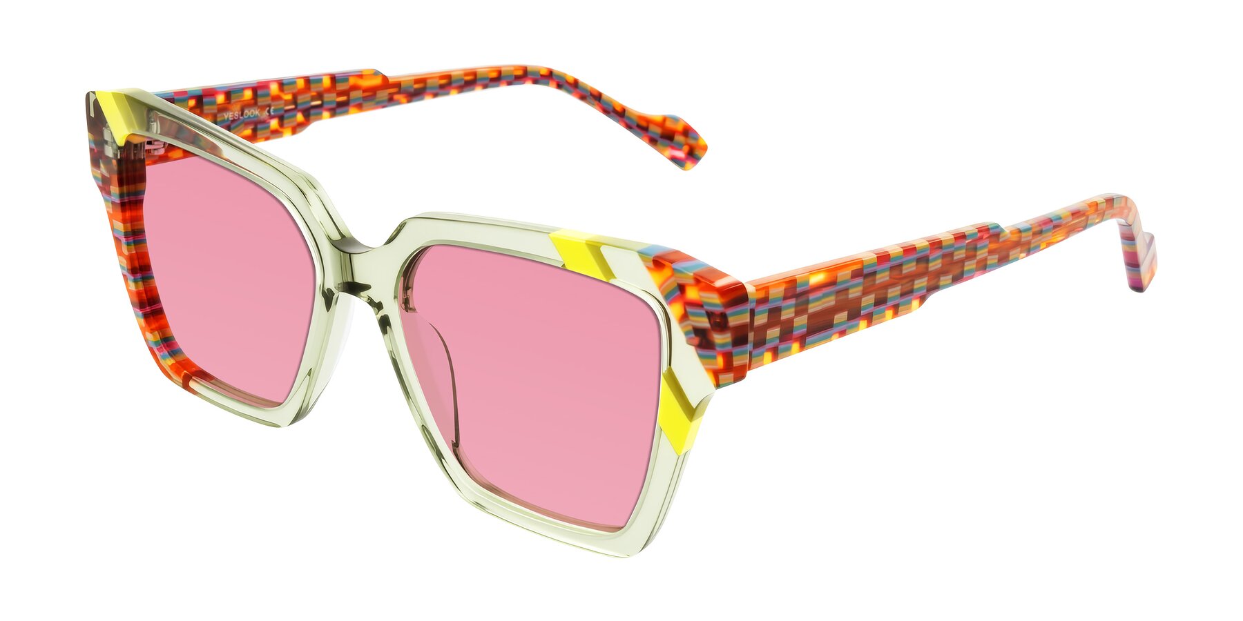 Angle of Widvale in Sage Mosaic with Pink Tinted Lenses