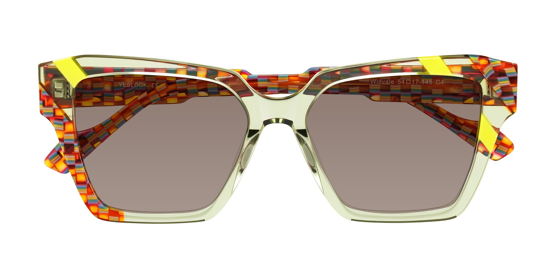 Folded Front of Widvale in Sage Mosaic with Medium Brown Tinted Lenses