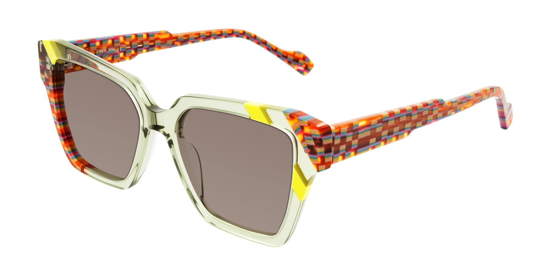 Angle of Widvale in Sage Mosaic with Medium Brown Tinted Lenses