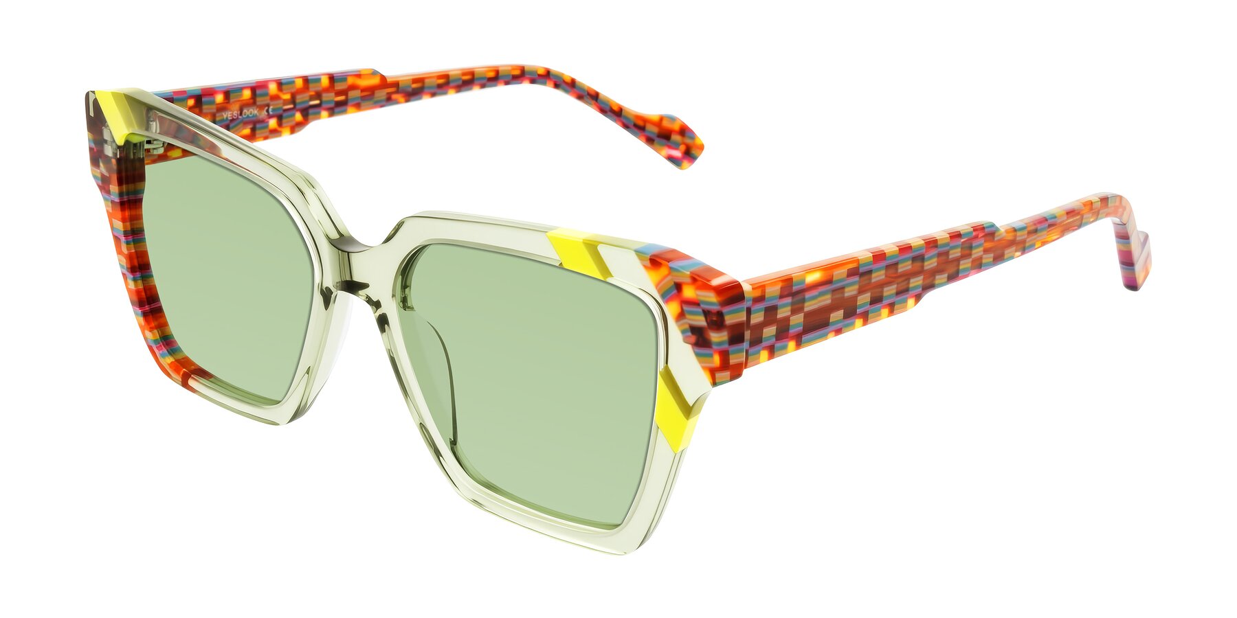 Angle of Widvale in Sage Mosaic with Medium Green Tinted Lenses