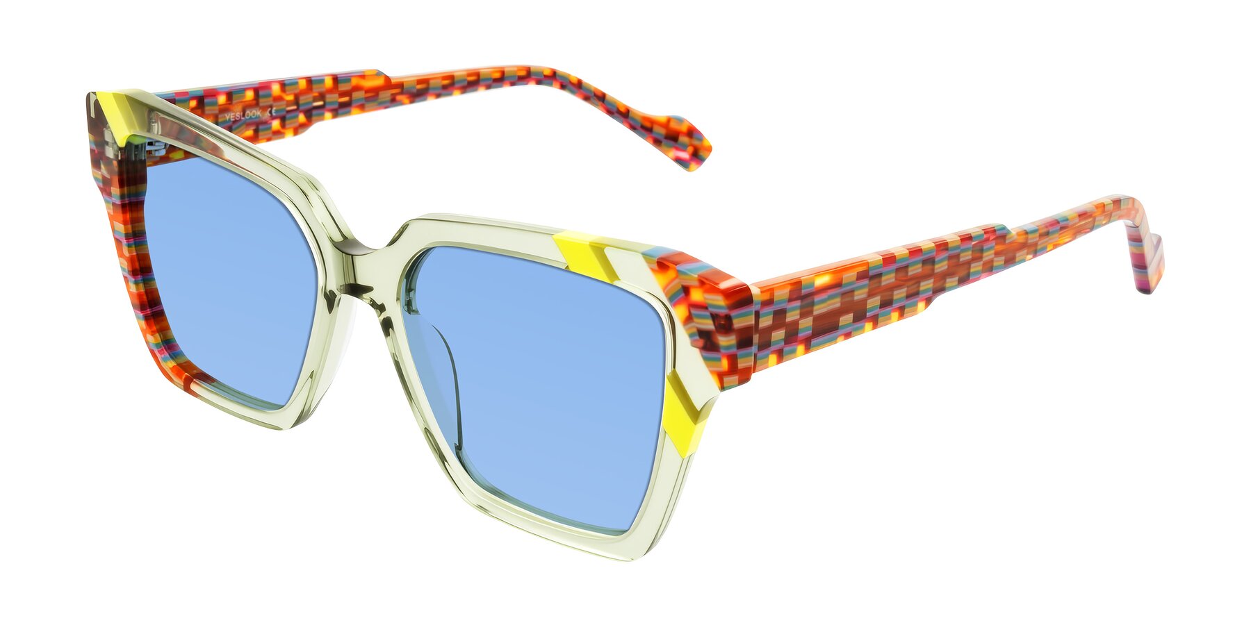 Angle of Widvale in Sage Mosaic with Medium Blue Tinted Lenses