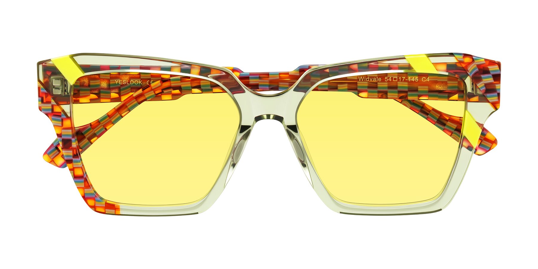 Folded Front of Widvale in Sage Mosaic with Medium Yellow Tinted Lenses