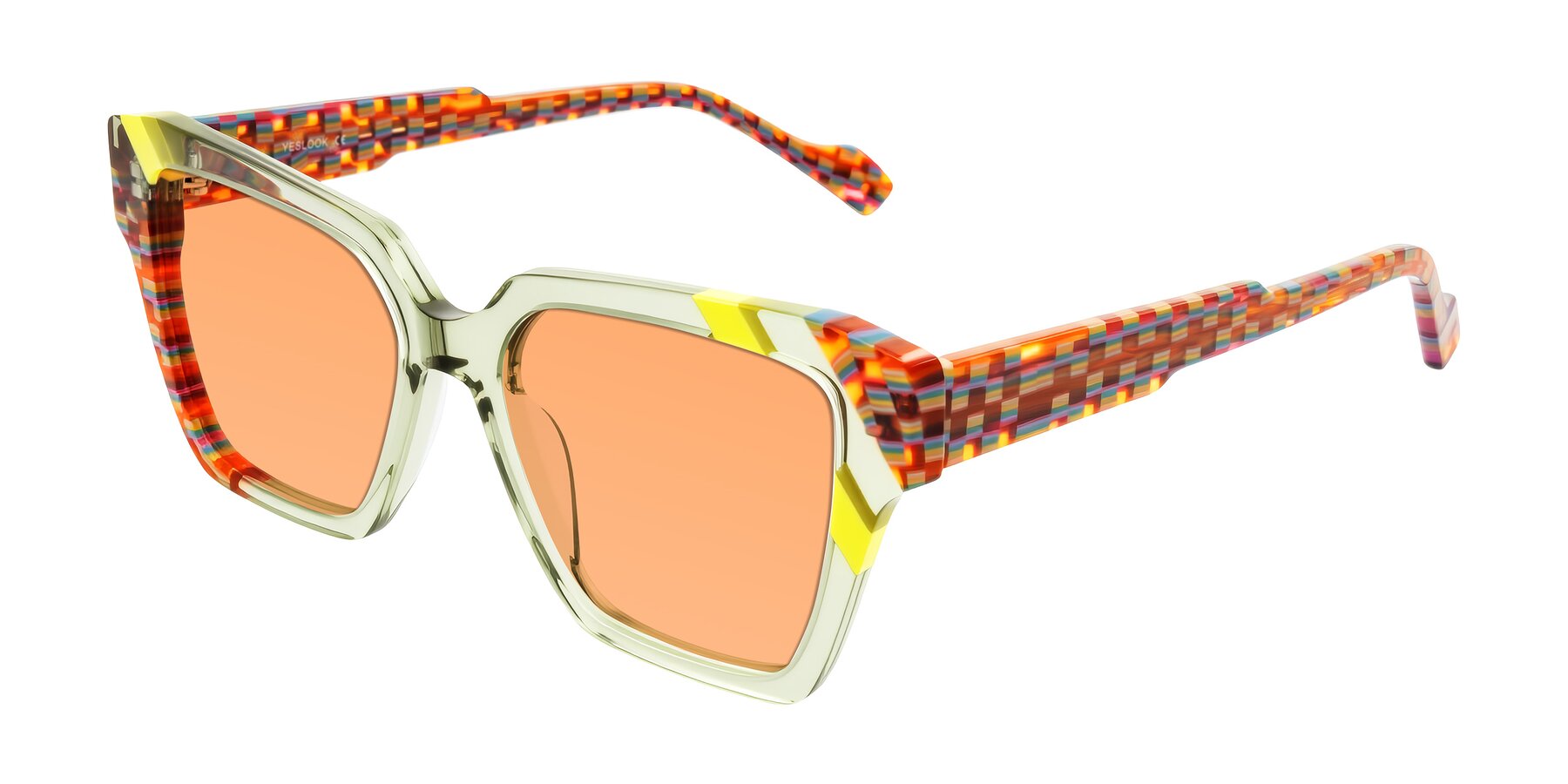 Angle of Widvale in Sage Mosaic with Medium Orange Tinted Lenses