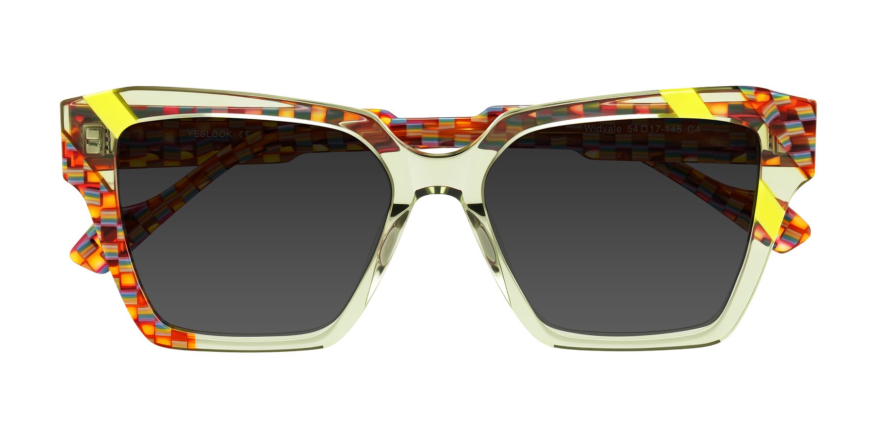 Folded Front of Widvale in Sage Mosaic with Gray Tinted Lenses