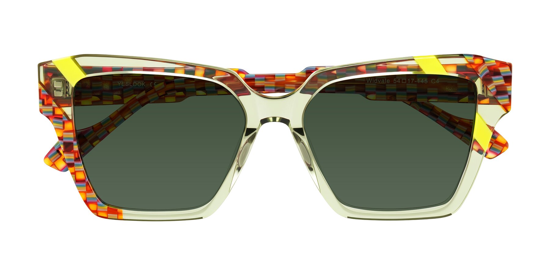 Folded Front of Widvale in Sage Mosaic with Green Tinted Lenses