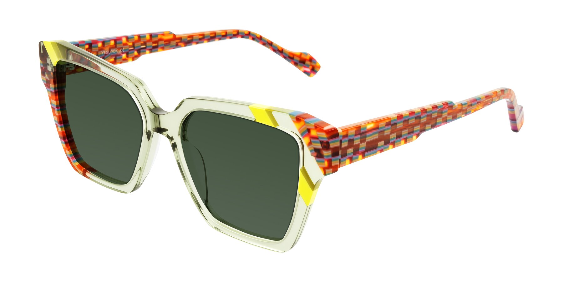 Angle of Widvale in Sage Mosaic with Green Tinted Lenses