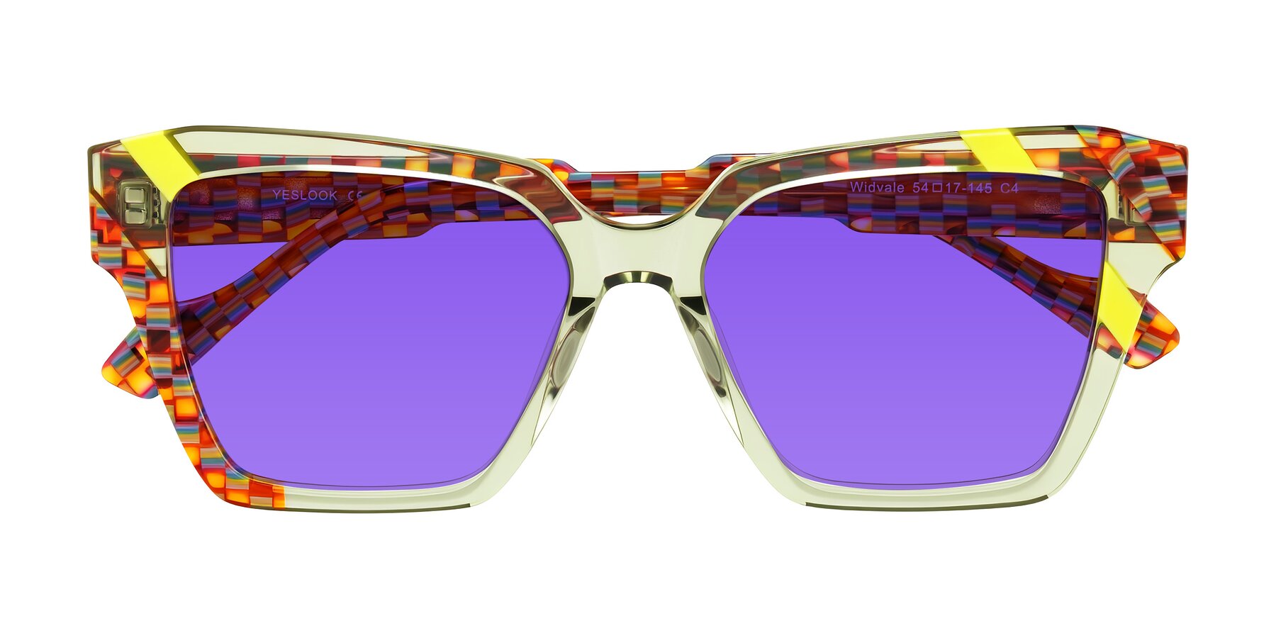 Folded Front of Widvale in Sage Mosaic with Purple Tinted Lenses