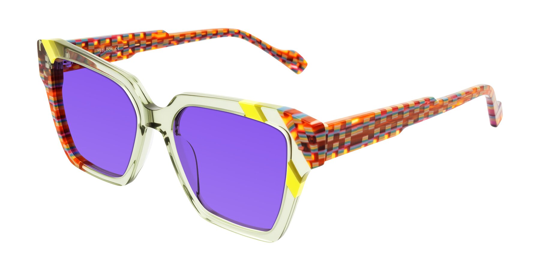 Angle of Widvale in Sage Mosaic with Purple Tinted Lenses