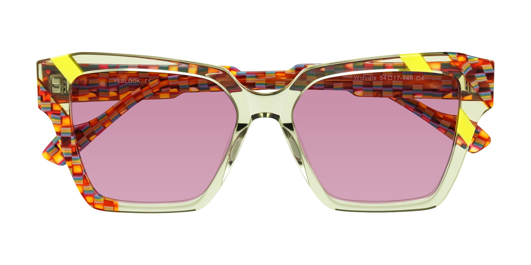 Folded Front of Widvale in Sage Mosaic with Medium Wine Tinted Lenses