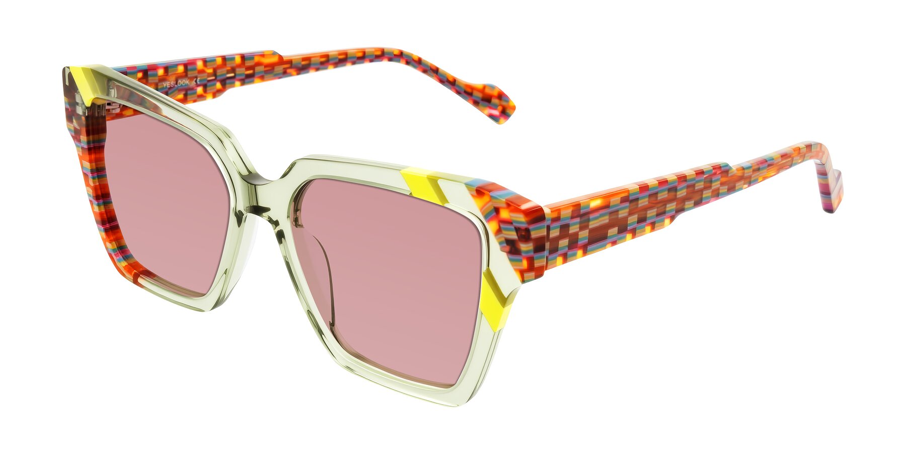 Angle of Widvale in Sage Mosaic with Medium Garnet Tinted Lenses