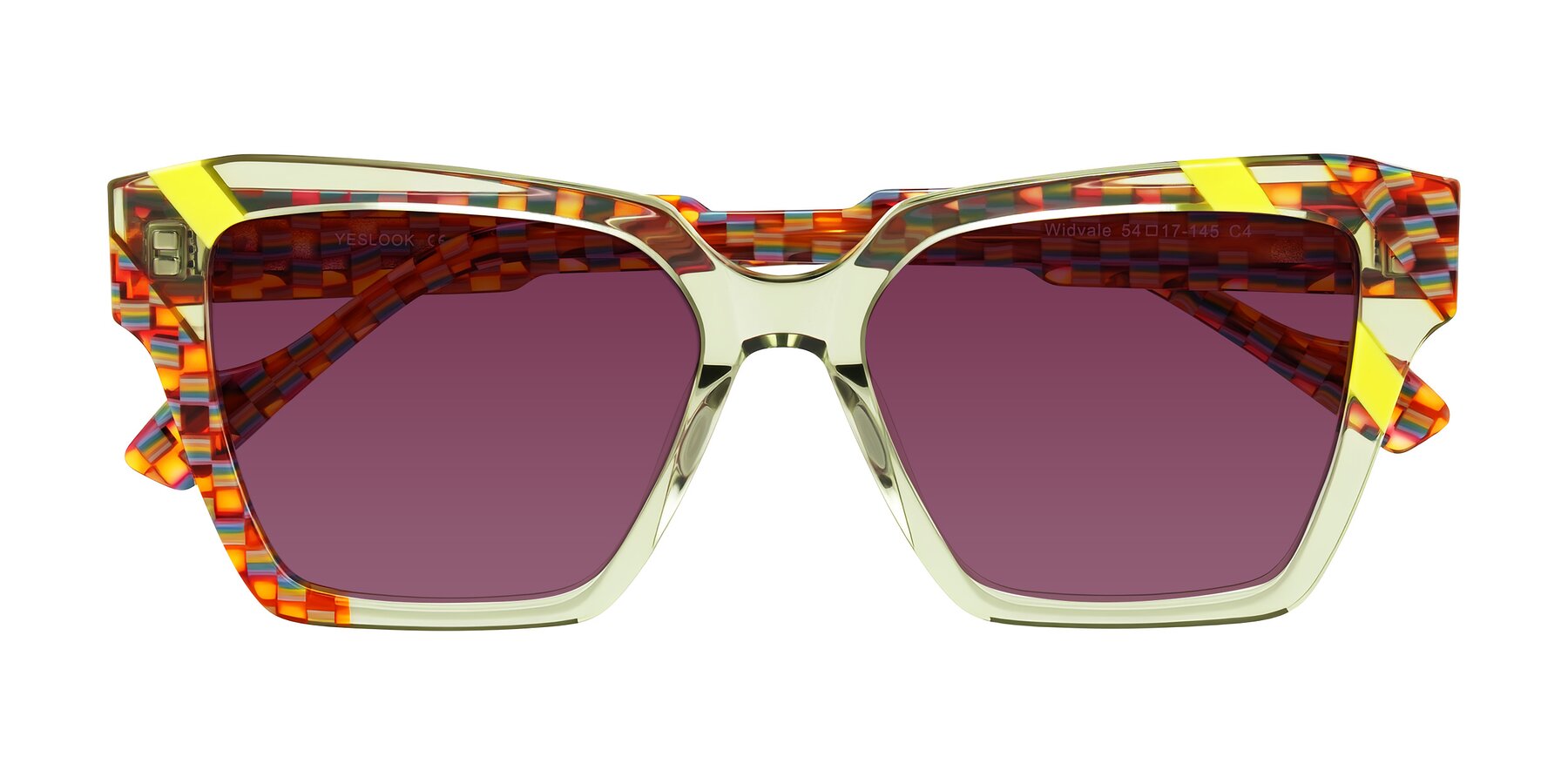Folded Front of Widvale in Sage Mosaic with Wine Tinted Lenses