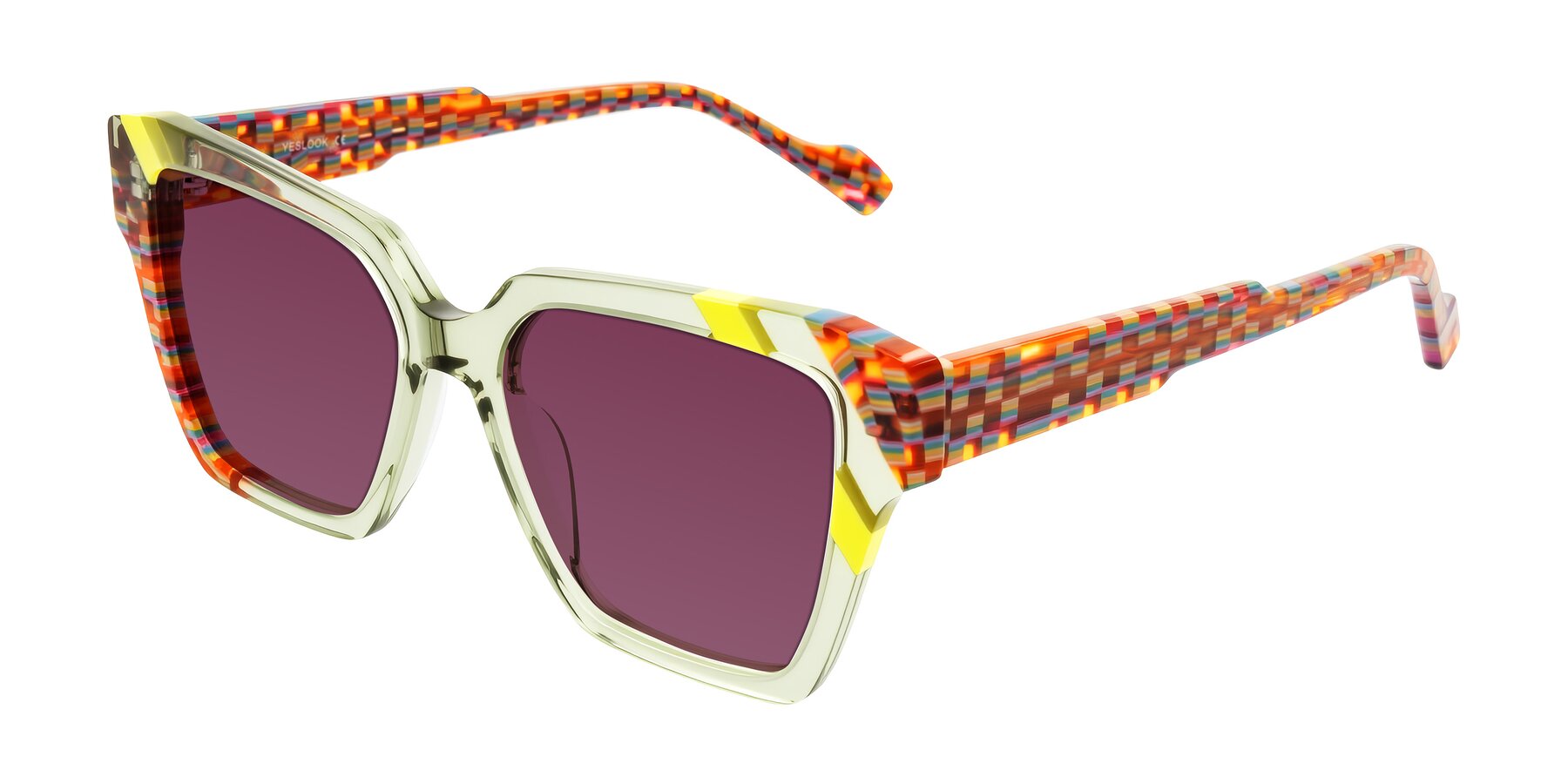 Angle of Widvale in Sage Mosaic with Wine Tinted Lenses