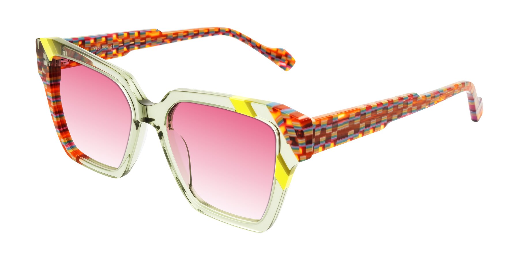Angle of Widvale in Sage Mosaic with Pink Gradient Lenses