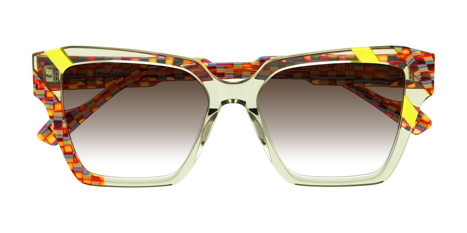 Folded Front of Widvale in Sage Mosaic with Brown Gradient Lenses