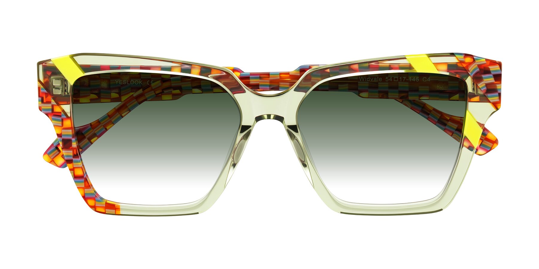 Folded Front of Widvale in Sage Mosaic with Green Gradient Lenses
