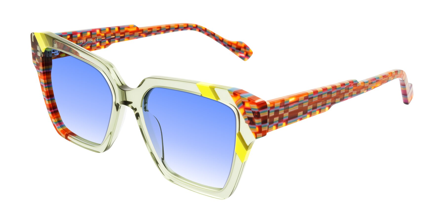 Angle of Widvale in Sage Mosaic with Blue Gradient Lenses
