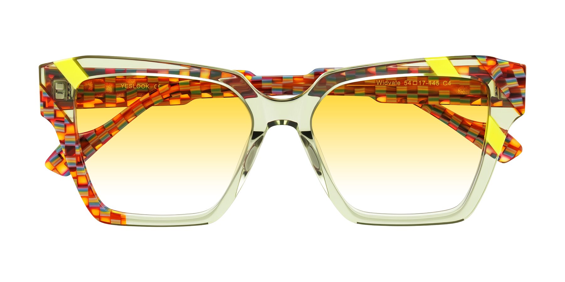 Folded Front of Widvale in Sage Mosaic with Yellow Gradient Lenses