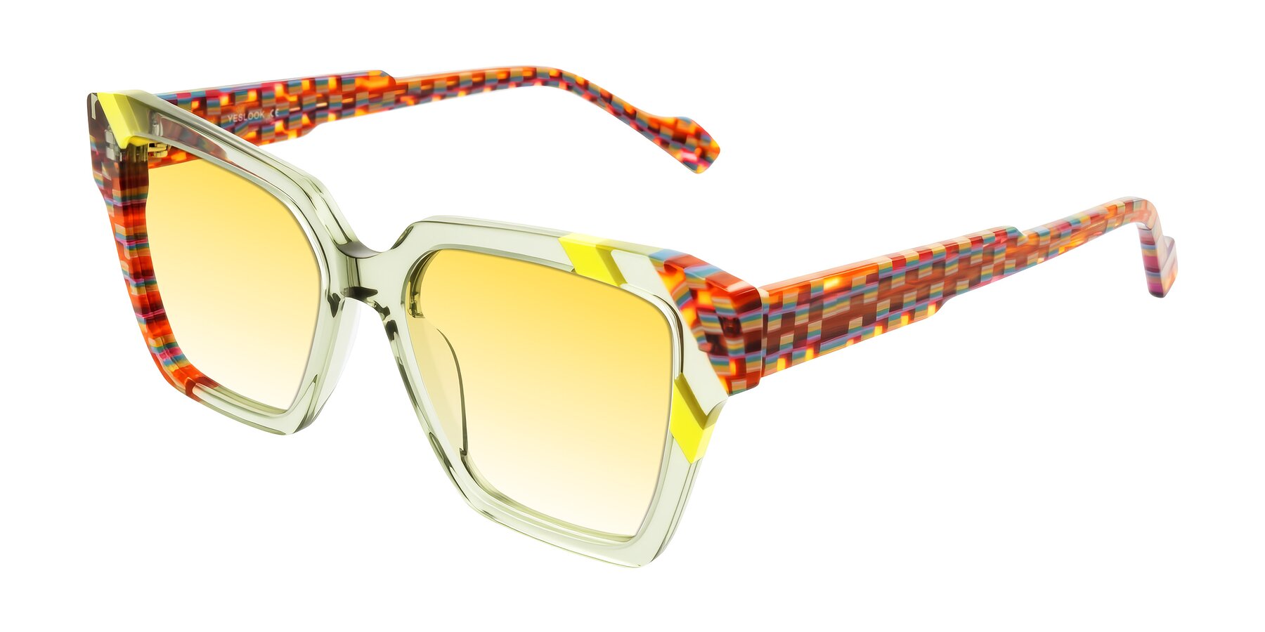 Angle of Widvale in Sage Mosaic with Yellow Gradient Lenses