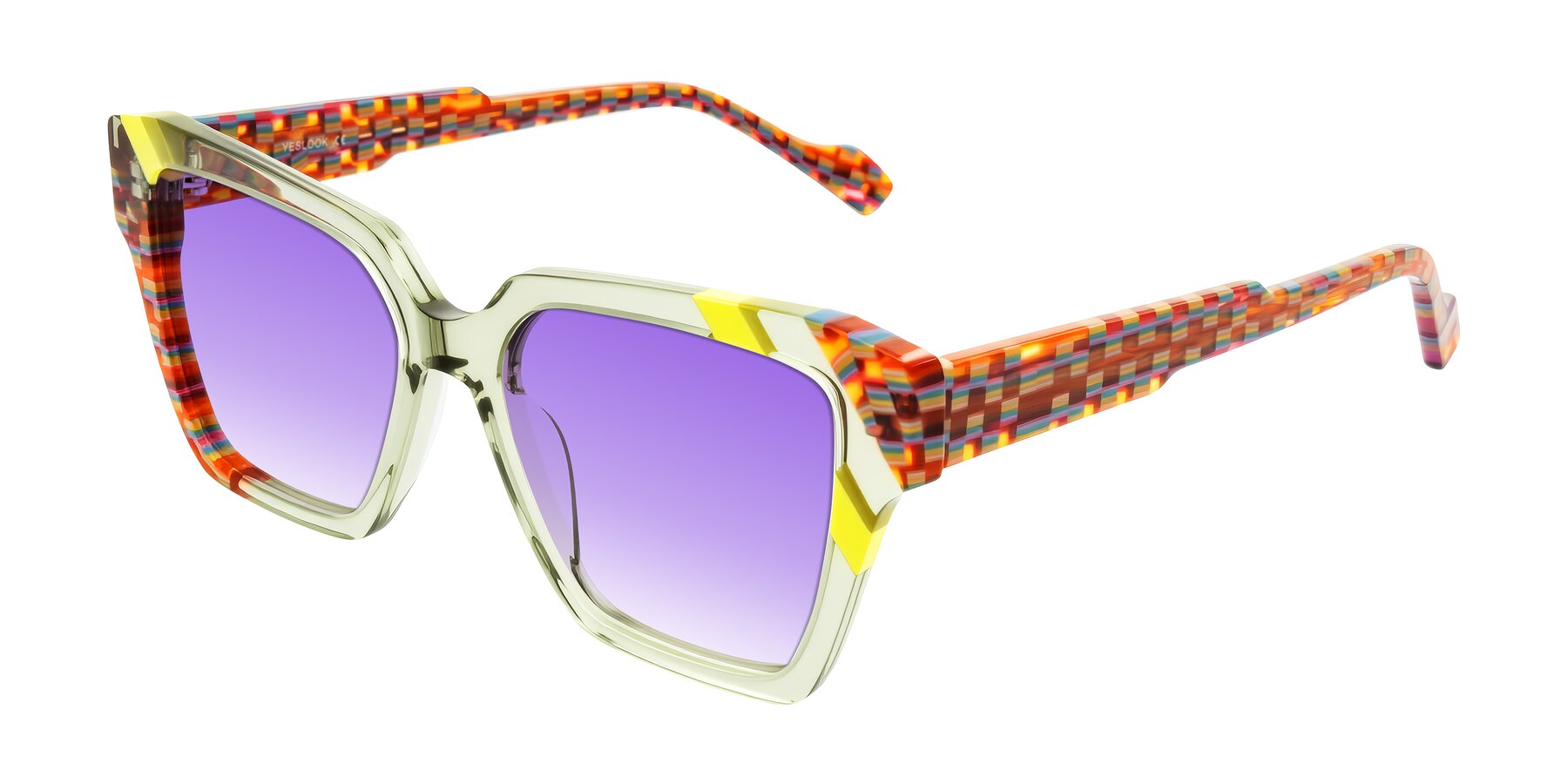Angle of Widvale in Sage Mosaic with Purple Gradient Lenses