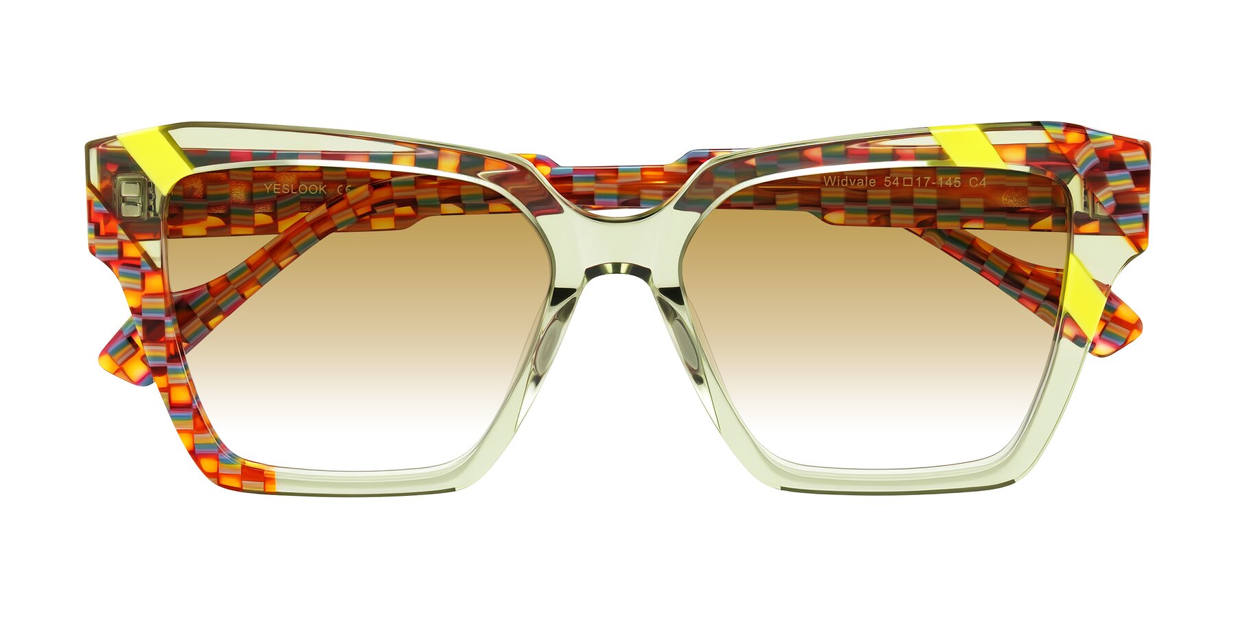 Folded Front of Widvale in Sage Mosaic with Champagne Gradient Lenses
