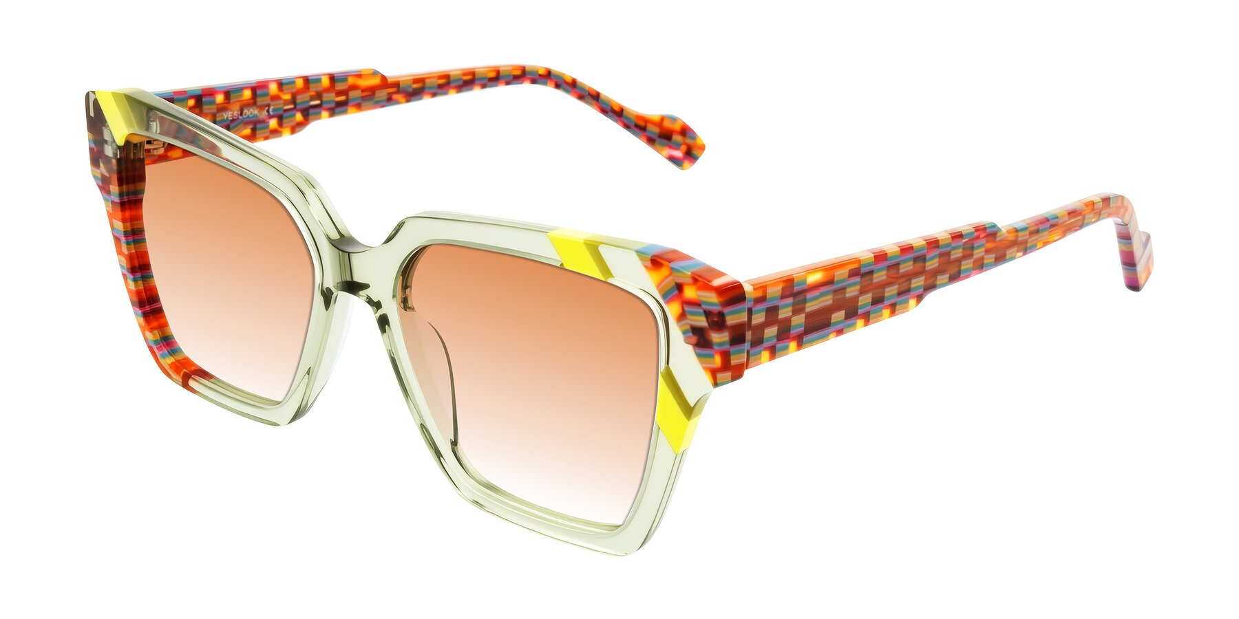 Angle of Widvale in Sage Mosaic with Orange Gradient Lenses