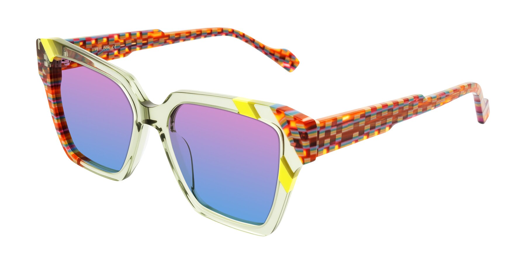 Angle of Widvale in Sage Mosaic with Pink / Blue Gradient Lenses