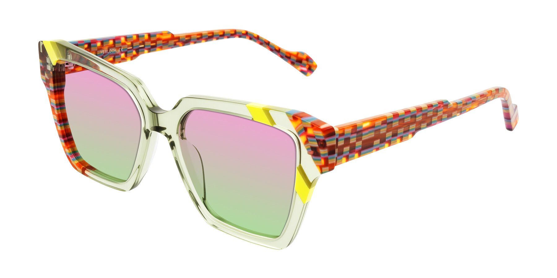 Angle of Widvale in Sage Mosaic with Pink / Green Gradient Lenses